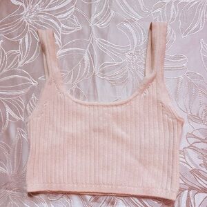 ARITZIA Wilfred Ribbed Knit Crop Top Cream Coloured Ribbed - SMALL